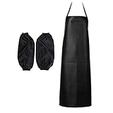 Fenteer 3点セット　加工用　エプロン　ホーム　キッチン　調理　エプロンドレス　と　袖　カフ　黒