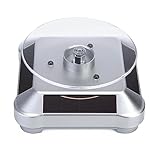 Yirdapall 回転台 ターンテーブル 小型 展示台 ライト付き ソーラー バッテリー両用可 ホビー用 小物 宝石 ミニカー プラモ フィギュア 腕時計 携帯電話 展示 (シルバー)