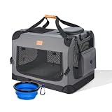 Morpilot ペットキャリー 犬 キャリー クレート 多面メッシュ 中型犬・小型犬・猫2匹・犬用キャリーケース 折りたたみ 通気性 防水 車載/旅行/避難/アウトドア/室内休憩/帰省で活用/キャンプ用 ペットケージ (犬猫兼用/金属フレーム/安全ロープ/収納ポケット/衝突防止角) (グレー, M,60L x 42W x 42H cm)