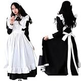 英国風 メイド服 ロング 黒白 ワンピース ハロウィン コスプレ衣装3点セット クラシカル 長袖 女性 男性用 大きいサイズ メイド コスチューム (ワンピース エプロン カチューシャ) (S~3XL サイズ) (M)