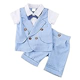 giminuo子供 フォーマルスーツ 男の子 タキシード 冠婚葬祭 おしゃれ 半袖 ベビー ボーイズ 上下セット (90, ブルー)