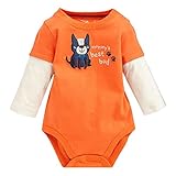 Ochine 新生児　幼児　男の子 子供服 かわいい　ロンパース　子供服 長袖 カバーオール ４色選べる (18M, オレンジ)