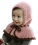 【Ludus Felix】 赤ずきんちゃん風 ニット帽 ニット帽子　ポンチョ ベビー ＆ キッズ 子供　　ボンボン付き　選べるカラー 2色　ケープ 一体型 マフラー ネックウォーマー フード 【肩＆耳
