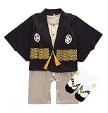 Marchen Rose 袴 ロンパース（靴下付き） 和装 和服 新生児 お宮参り (90, ブラック)