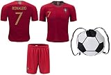 ファンKitbag Ronaldo # 7 Portugal Homeユースサッカージャージー&ショーツキッズプレミアムギフトKitbag ✮ボーナスRonaldo # 7 Drawstringバック