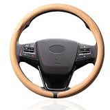 EIING ハンドルカバー 車用 軽自動車 ステアリングカバー 汎用 本革 おしゃれ 通気性がよい 汚れ防止 滑り防止 オールシーズン対応 普通車 ハンドル 保護カバー 超薄型 S・M兼用 内装パーツ 車用品 車アクセサリー D型 円形 取付簡単 36.5～38CM 兼用 (ベージュ, C型)