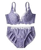 [ニッセン] インナーセット 脇高編レースブラジャー・ショーツセット（トリンプ） アイリスブルー×ラベンダー G85/LL~3L