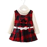 FEVON　ワンピース　こども　ベビー服　女の子　ドレス　ガールズ　2点セット　長袖　tシャツとドレス　レース　フリル　チェック柄　リボン　ベルト付き　可愛い　おしゃれ　フォーマル　通園 通学　入園式