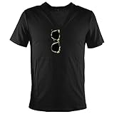 (ブラックバリア) BLACK VARIA Tシャツ Vネック サングラス だまし絵 半袖 迷彩柄 カモフラージュ 眼鏡 メガネ メンズ ブラック黒 zkk037 L