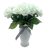 人工バラ、Govine 12pcs人工花シルク人工ローズ花ホームデコレーションウェディングブーケ、誕生日花Bunchホテルパーティー ホワイト Govine-2201