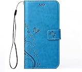 かんたんスマホ3 ケース 手帳型 A205KC カバー 青 ブルー 蝶 バタフライ (かんたんスマホ3/A205KC, オーシャンブルー)