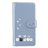 case for Motorola Moto G64 5G ケース モトローラ モトg64Y ケースカバー 手帳型 かわいい猫 笑顔（NENGks ） マグネット式磁気 全面保護 スタンド機能付き カード収納 財布型 (A2-ブルー 青, に適用するMoto G64 5G / G64Y 5G)
