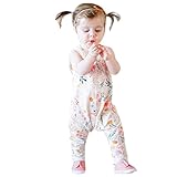 Karchi 子供服 子供オールインワン ベビー連体服 花柄袖無しロンパース　 ガールズ 女の子用　普段着 カジュアル 可愛い 春夏　イエロー (80)