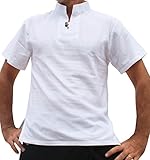 Raan Pah Muang RaanPahMuangブランドライト夏100 %コットンChinese Collarシャツ2つの木製ボタンPlusサイズ US サイズ: 4L カラー: ホワイト