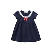夏ベイビー服 女の子ワンピース 80cm 袖なし Pojour キッズ用かわいい海軍風ドレス 子供ギフト 綿 通気