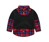 [FERE8890] 男の子 シャツ 長袖 子供 長袖シャツ カジュアル スプライス チェック柄 トップス 字母 プリント レッド 130#(身長じゃない)