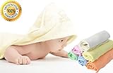 NaturCute Bamboo Baby Hooded Towel (Yellow) and 6 Washcloths Set - Hypoallergenic, Soft, Sized for N