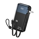 Cheergo モバイルバッテリー10000mAh コンセント一体型 折りたたみ式プラグ 22.5W急速充電 USB-C出力/入力 4台同時充電 iPhone充電ケーブル＆Type-C ケーブル内蔵 LEDディスプレイ スマホ充電器 iPhone 17/16/15/Nexus/Samsung S25/S24/S23 Sony/Sharp/Kyocera/LGなど充電対応 (黒い)