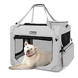 Totoro ball ソフトクレート 中型犬 犬用クレート 犬用キャリーバッグ 犬 キャリーケース 折りたたみ 犬 車用ケージ 5面メッシュ 頑丈耐久 ロック付き 給水ボトルバンド付き 中型犬・猫2匹 15kgまで『トランク、旅行、避難、室内外兼用！』 (ライトグレー, L（70L x 52W x 52H cm）)