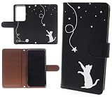 Reno11A (CPH2603) ケース 手帳型 スマホケース PUレザー 黒色 ネコ シルエット