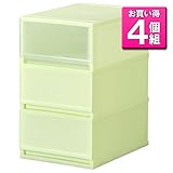 《4個セット》 収納ケース PLUST MILKY(プラスト ミルキー)MX3403 3段 幅34×奥行45×高さ57cm (グリーン(GR))