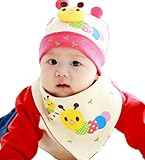 【SEBLES】 ベビー キュート 帽子 よだれかけ お揃い セット 赤ちゃん 新生児 全5色 サイズ 34cm ～ 43cm クロスセット (アイボリー)