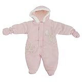 赤ちゃん・ベビー用 きりんさん 冬用あったか フード付スノースーツ ロンパース オールインワン つなぎ カバーオール (0-3ヶ月) (ピンク)