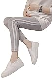 (Miwoluna) マタニティ レギンス タイツ スパッツ サイドライン ストレッチ ウエストサイズ調整可能 夏 夏用 リブ グレー 綿 ショート 大きいサイズ 涼感 春夏 大きい レース ライトグ