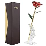 ZJchao Real Red Rose Long Stem Dipped 24 Kゴールド女性用ハンドメイドフラワーwithギフトボックス、バレンタインの日、母の日、記念日、誕生日ギフト S YJX