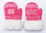 かわいい雪柄ミトン手袋　カフスボア付き　ピンク