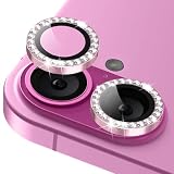 RanBluu カメラフィルム iPhone 16/iPhone 16 Plus 対応 レンズフィルム アイフォン 16/16 プラス 用 キラキラ ラインストーン付き レンズ カメラカバー レンズプロテクター アルミ合金 & 9H強化ガラス製 独立型 露出オーバー防止 高透過率 剝落防止 耐衝撃 キズ防止 カメラ保護フィルム iPhone 16/16 Plus 用 ピンク