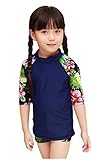 (トヨベイ)Toyobuy 可愛い 水着 キッズ 女の子 スクール 子供 セパレートガールズスイムウエア ビキニ 半袖 海水浴 温泉 UVカット スイミング ベビー ラッシュガード 花柄 ネイビーM