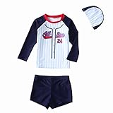 正規品 最新 男女兼用 女児水着 男児水着 セパレート3点セット 長袖 ラッシュガード スクール 水泳 日焼け防止 海水浴 キッズ水着 スイムキャップ付 (5T(100-110))