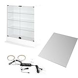 【福袋】【地球家具】フィギュアラック「ワイド」新シリーズセット 幅83cm 奥行29cm 【正規品】[鍵付きコレクションケース] [耐震]（開き戸 ロータイプ本体+背面ミラー1枚+LEDセット） ホワイト