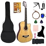 AZEKIL ギター 初心者セット アコースティックギター ギターセット 41インチ ギター アコギギター 入門練習ギター 学生 子供 大人用 ギター 初心者 入門用 アコギ クラシックギター チューナー ソフトケース カポ ピック付属 簡易教則本付き (ナチュラル, 41インチ)