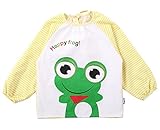 【カエル】幼児 赤ちゃん ベビー 子供服 お食事用 スモック 幼稚園キッズ 絵画用エプロン うわっぱり 防汚 洗いやすい 柔らかい 100％綿製（Mサイズ）