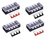 Coolotic 8個/ 4セット4ポジション2列600V25Aネジカバー付き純銅端子台ブロック+ 固定端子台 組端子台 600V 25A 2列型 極数4 2色絶縁圧着端子セット付属