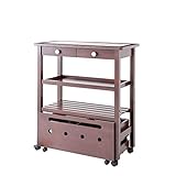 キッチンワゴン タイル 天板 カントリー キッチン キャスター 収納 木製 ストアレッジワゴンキャスターラック付き (ダークブラウン)