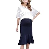 BOZEVON 女性用マタニティ膝丈スカートエレガントなフィッシュテールスカートスカートストレッチウエストバンド (紺,2XL)