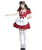 [YZZYQQ] レディース コスプレ仮装 初心者 セット メイド服 メンズ セット 一式 こすぷれ イベント パーティー 大人 男女兼用 ワインレッド 3XL