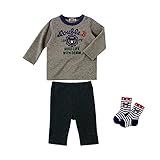 [ミキハウス] MIKIHOUSE 【ダブルＢ】 カレッジロゴ風長袖Ｔシャツ＋８分丈パンツ＋ソックス ３点ギフトセット （70cm-80cm） 64-1105-788 グレー