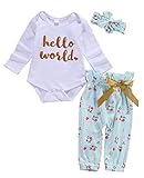 ベビー女の子ホワイト長袖ロンパース花柄パンツレギンスヘッドバンドOutfitパジャマセット カラー: ホワイト