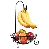 ounonaキッチンメタルFruit Basket with Detachableバナナハンガーホルダーフック(ブラック)