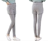 (Miwoluna) マタニティ レギンス ショートパンツ付き ウエスト調整 ストレッチ (XL, ライトグレー)