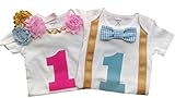 Perfect pairz Boy Girlツイン服装1st誕生日セットブルーギンガムとピンク