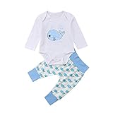 (ラランドリー) Laraandlory ベビー服　上下セット　ベビーロンパース　パンツ　セットアップ　女の子　男の子　クジラ 長袖　2点セット(ロンパース＋パンツ)　秋冬春　可愛い　(90/6~9ヶ