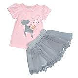 Cutelove 子供Tシャツ Tシャツ&スカート 猫柄 花飾り チュール 女の子 綿 可愛い 半袖 夏 キッズ ベビー 上下セット