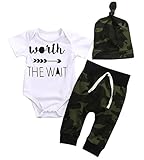aalizzwellキュート3pcs Newborn Baby Boys '文字プリントロンパース+迷彩パンツ+帽子服装セット US サイズ: 90(6-12M) カラー: ホワイト