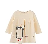 SUNNUY 子供服 女の子 トップス キッズ服 赤ちゃん ベビー服 キッズ ワンピース 入園式 ペンギン 長袖 無地 かわいい 通園 カジュアル 通学 ベージュ 110