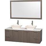 WyndhamコレクションAmareグレーオーク60-inchダブル浴室洗面化粧台ホワイト人工ストーントップ 60 Inch ブラウン WCR410060GOWHD28BNM1DB 1